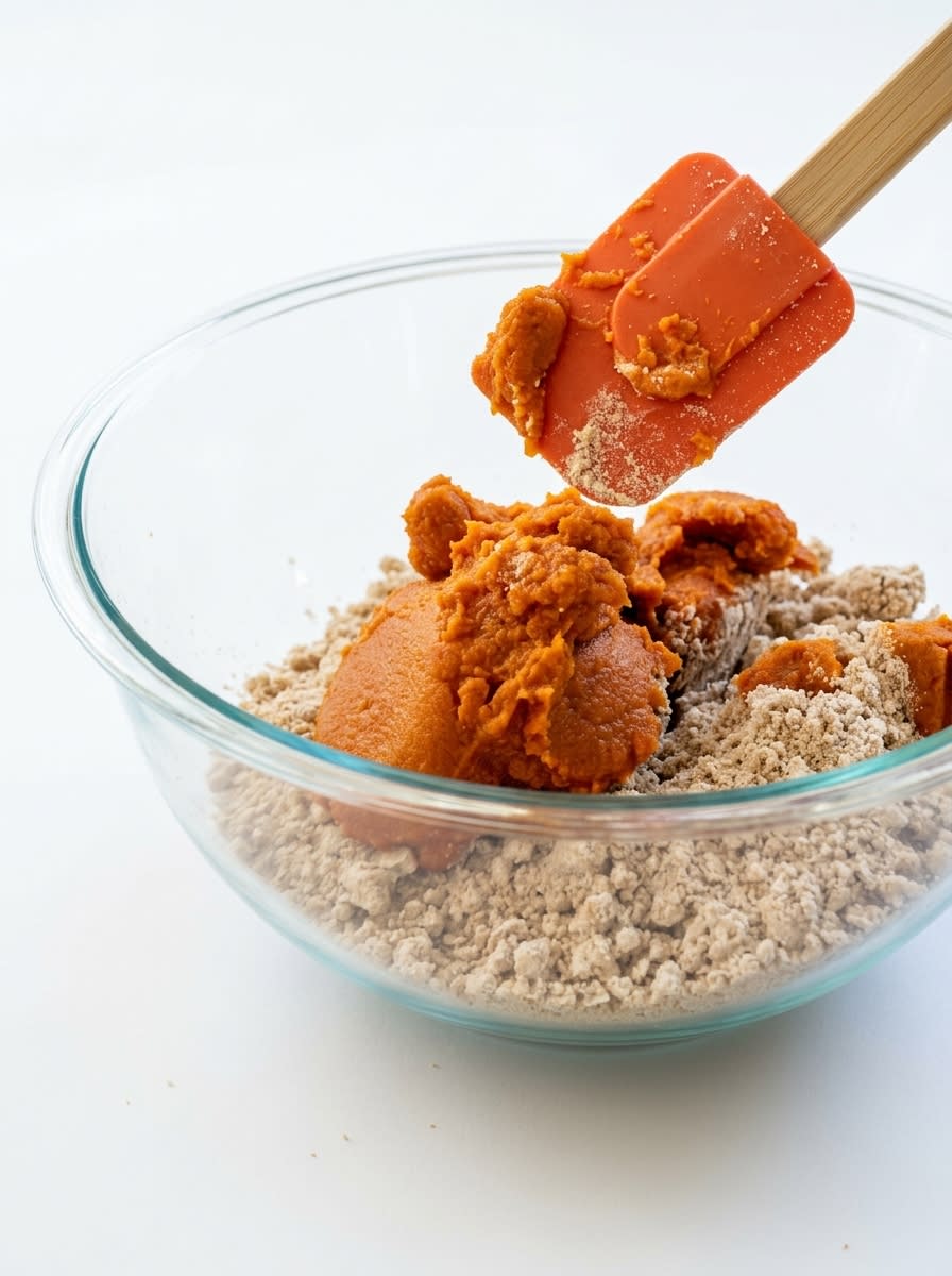 Two Ingredient Pumpkin Spice Cake 14 Spice cake mix box and a tin can of pumpkin puree on a worn wooden table