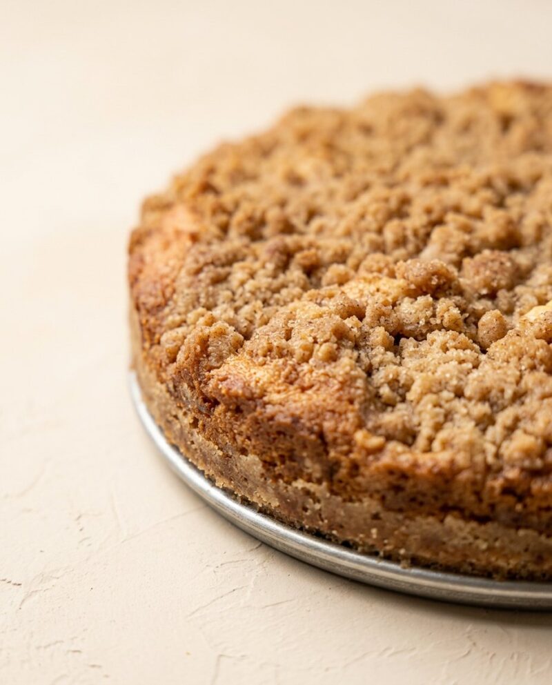 Home - Cake Half - Small Batch Baking & Cupcakes 2 A golden brown Peach Streusel Coffee Cake fresh from the oven in a springform pan.