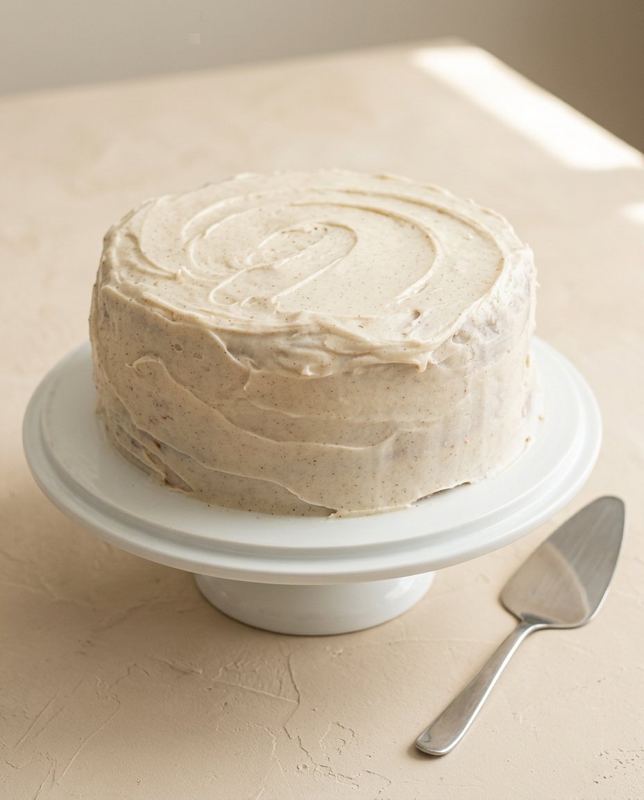 Pumpkin Spice Layer Cake with Cinnamon Cream Cheese Frosting 16 A pristine slice of Pumpkin Spice Layer Cake with Cinnamon Cream Cheese Frosting served alongside hot black tea.