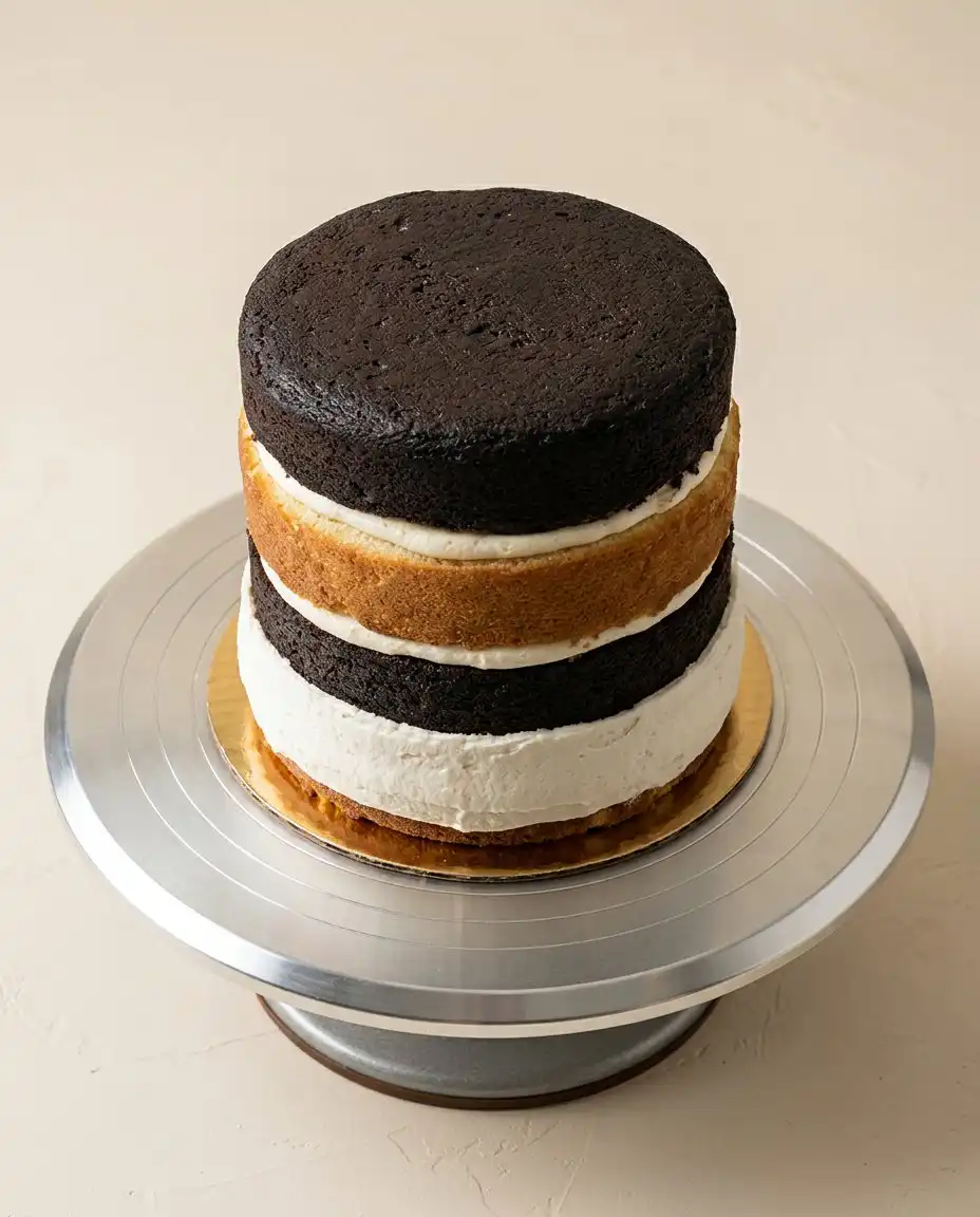 Using a warm metal bench scraper to achieve a clean semi naked finish on a Naked Cake with Fall Flowers