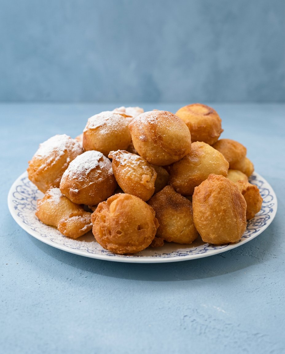 Crispy Classic Funnel Cake Bites arranged next to a small bowl of raspberry preserves