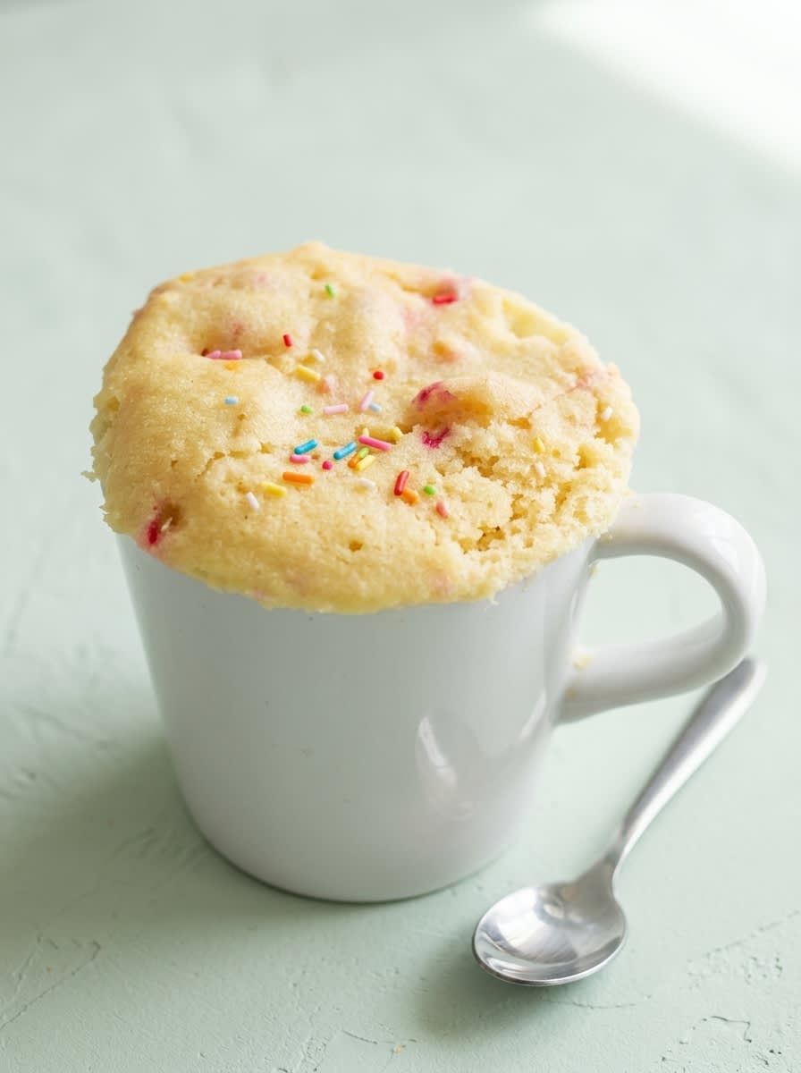 1-Minute Vanilla Mug Cake 16 A cozy table setting with a 1-Minute Vanilla Mug Cake alongside a hot cup of tea