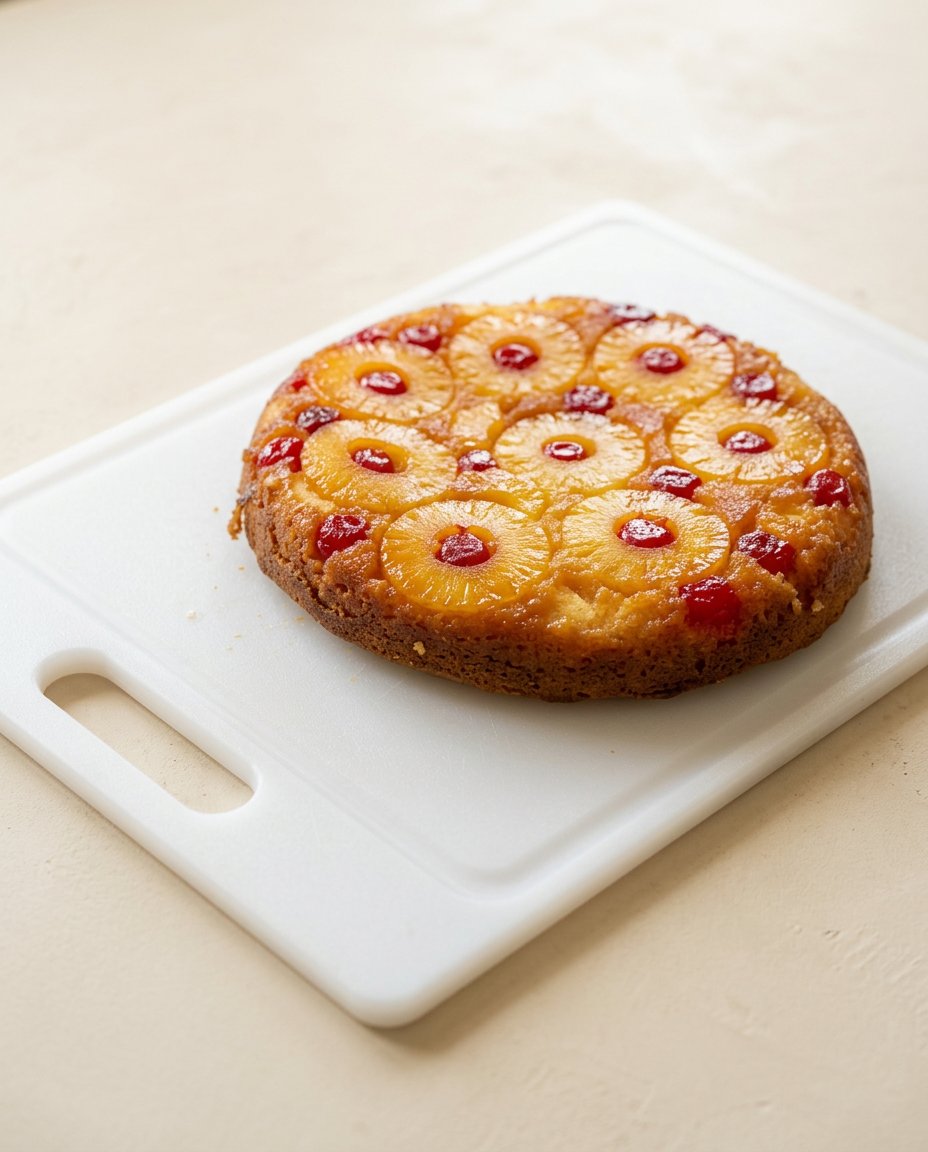 Cast Iron Skillet Pineapple Upside Down Cake 16 A sweet slice of Cast Iron Skillet Pineapple Upside Down Cake served with whipped cream.