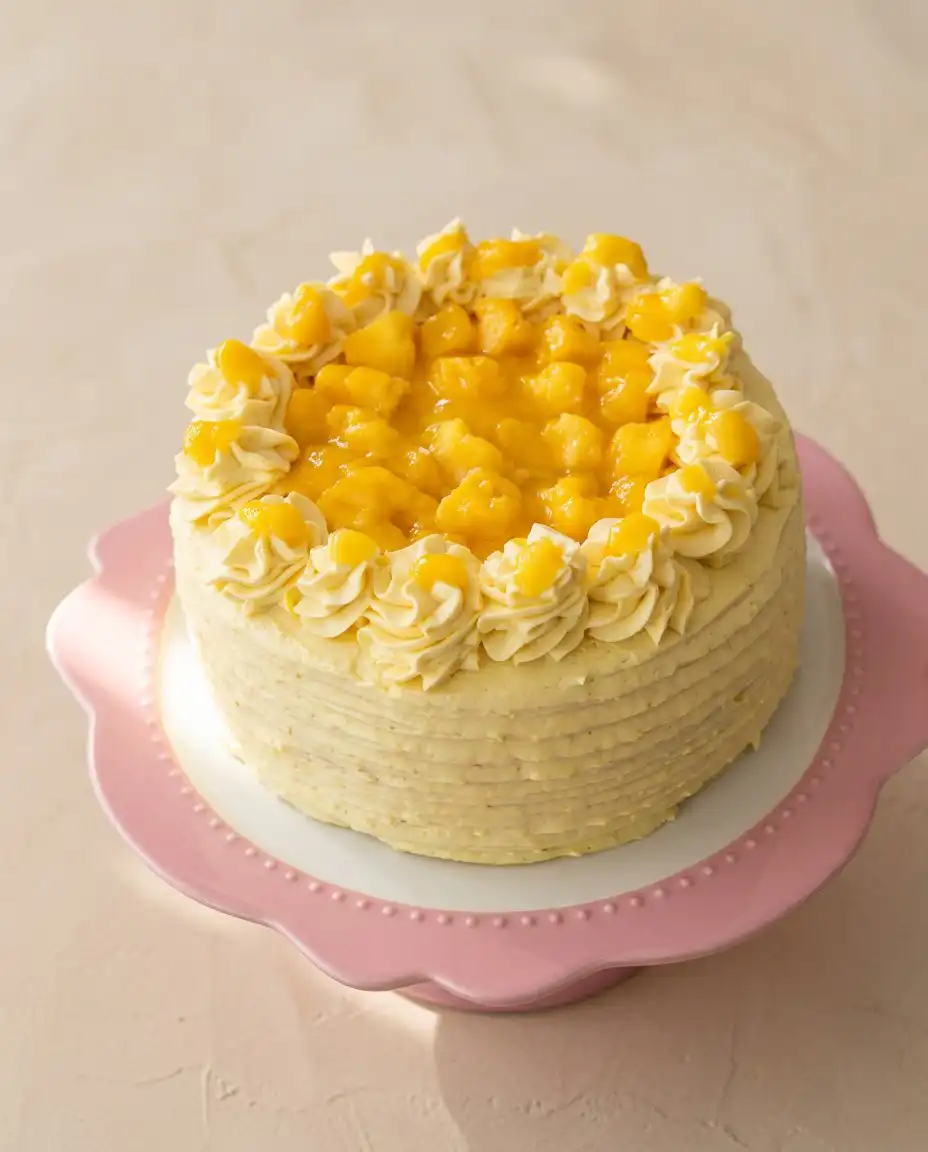 Mango Ombre Cake 16 A perfect slice of Mango Ombre Cake on a vintage white dessert plate showing the clean interior layers.