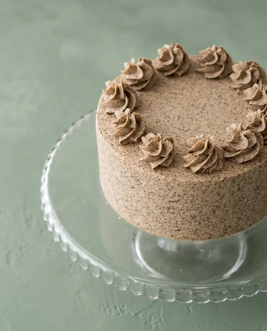 A generous slice of Cookies and Cream Birthday Cake resting on a vintage floral porcelain plate