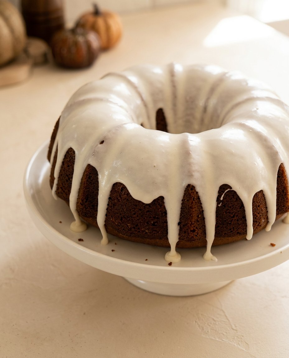 Slices of Pumpkin Spice Bundt Cake presented on delicate porcelain dessert plates.