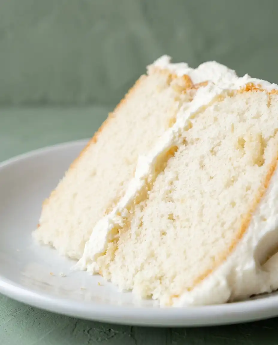 Two-Layer Buttermilk Cake 16 Slicing a classic Two-Layer Buttermilk Cake with a sharp knife