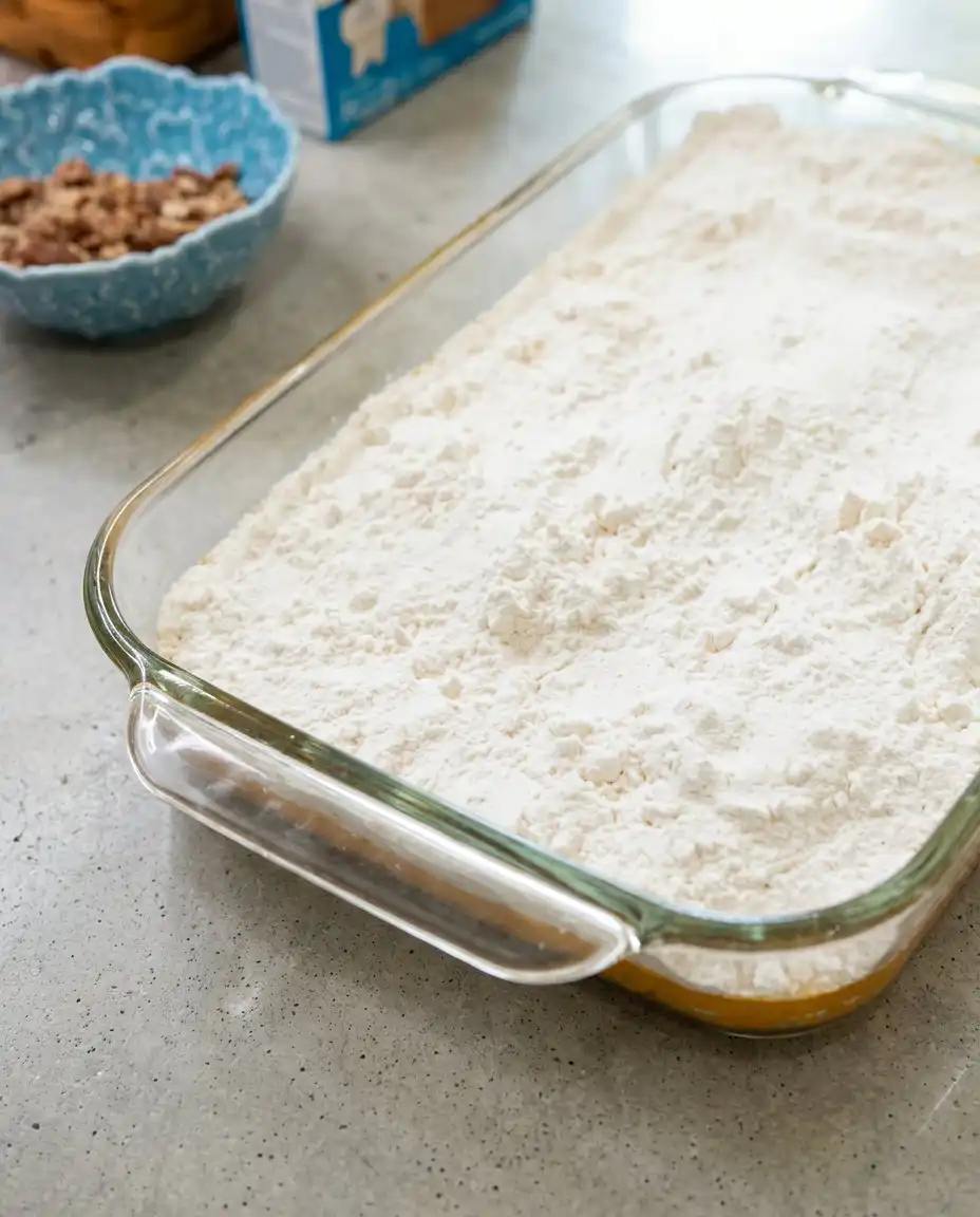 A chef slicing a chilled Classic Pumpkin Crunch Cake with a warm knife for clean lines.