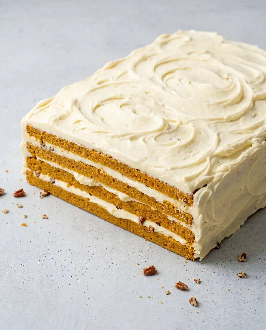 Perfectly emulsified cream cheese frosting for Classic Pumpkin Layer Cake in a mixer