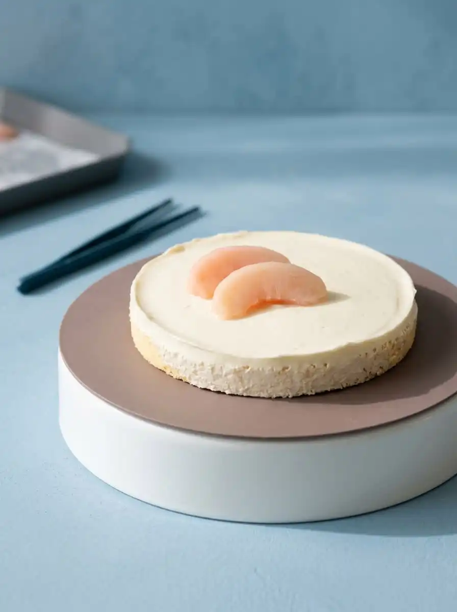 Spreading pastel pink and yellow frosting to complete the Peach Watercolor Cake Design