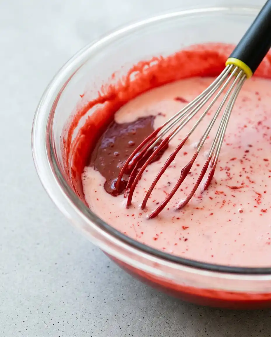 Spreading fluffy cream cheese frosting on a homemade red velvet layer cake with an offset spatula