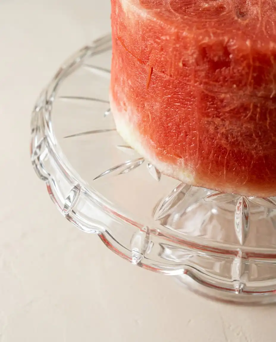 Whipping the coconut cream frosting to a thick consistency for the No-Bake Watermelon Cake with Coconut Cream.
