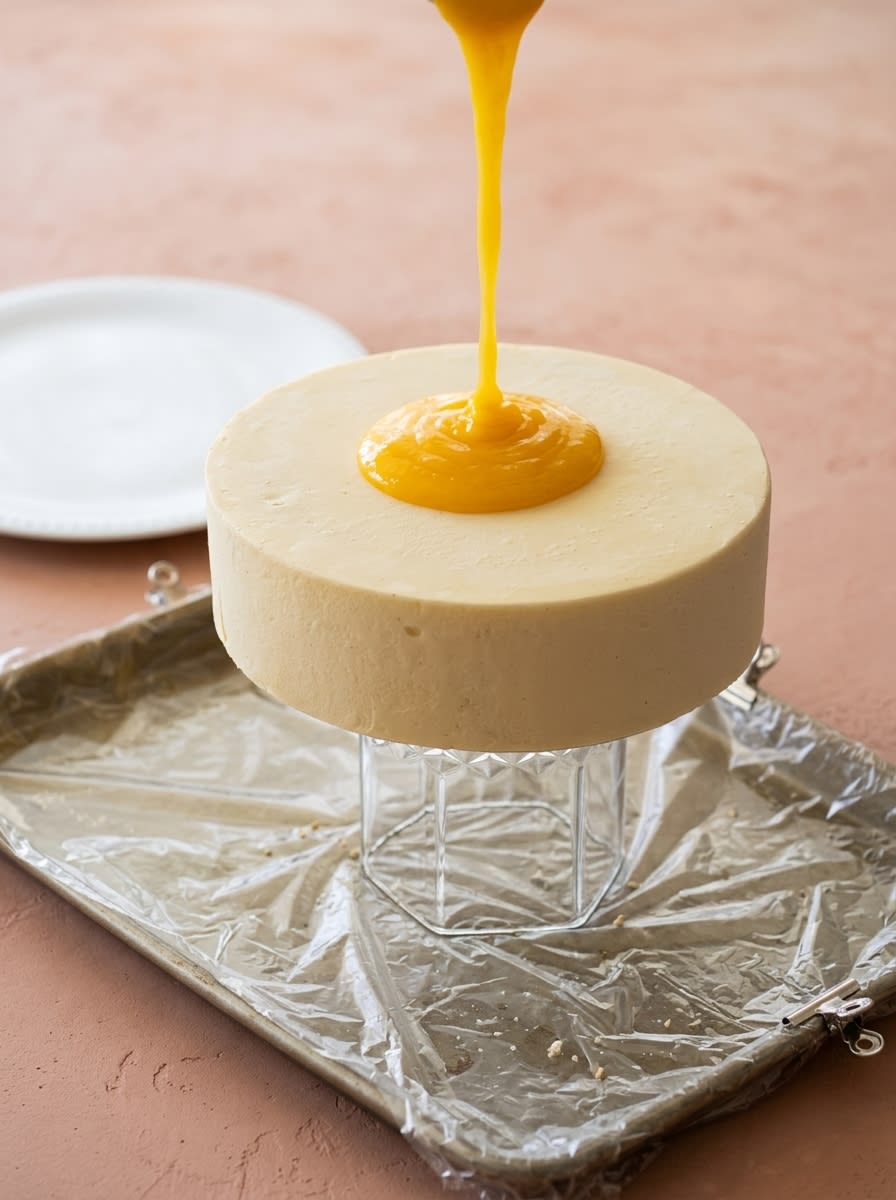 Whipping glossy egg whites to create the perfect base for our Mango Passion Fruit Mousse Cake.