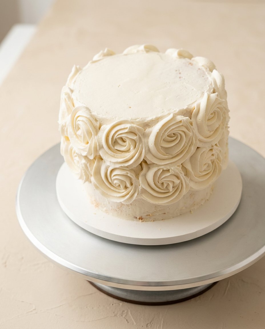White Velvet Cake 16 A delicate slice of White Velvet Cake served with a cup of warm tea.
