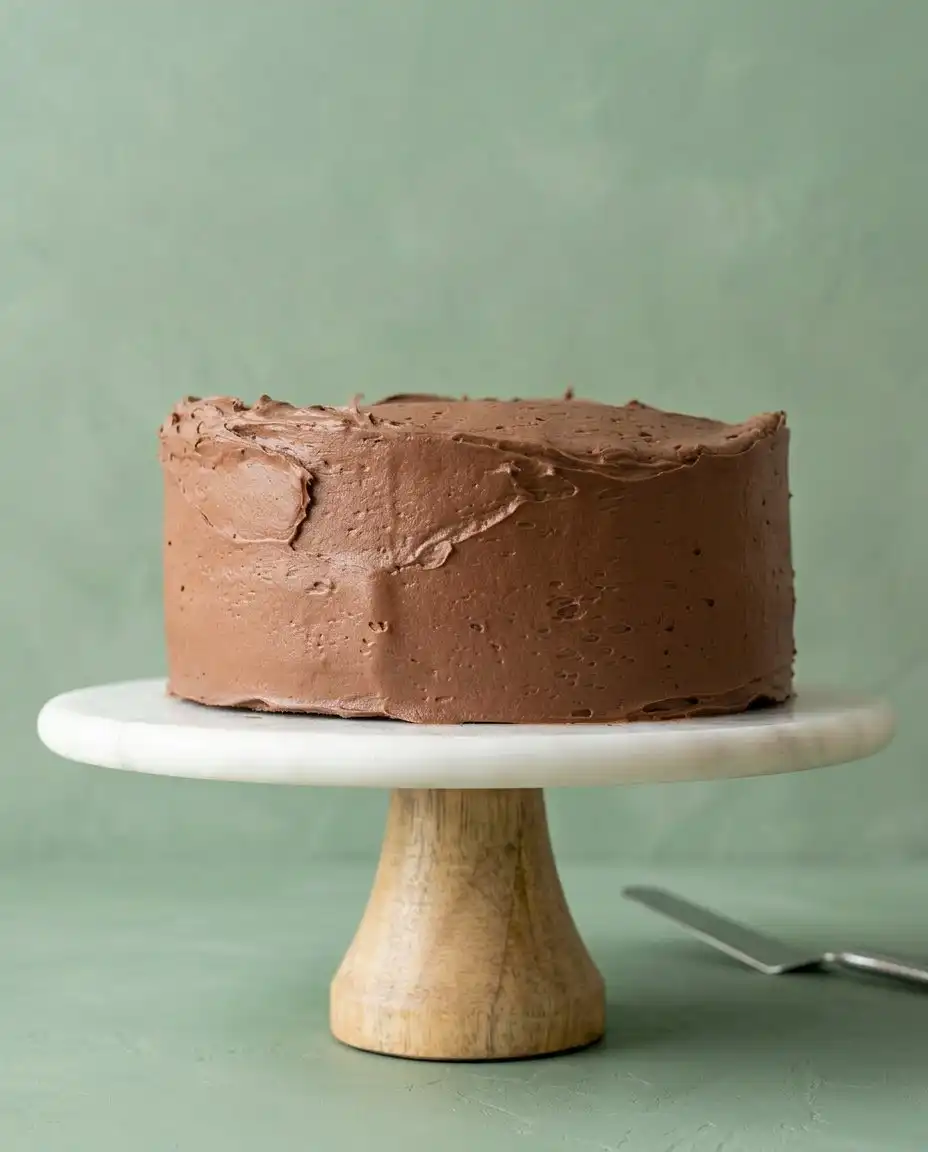 One-Bowl Chocolate Zucchini Cake 16 A whole One-Bowl Chocolate Zucchini Cake beautifully frosted and decorated with sprinkles on a cake stand.