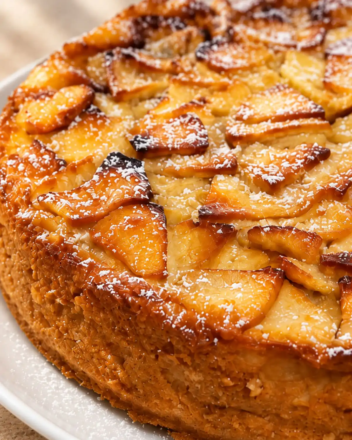 Dusting powdered sugar over an apple cake recipe easy before slicing it into wedges.